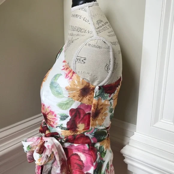 NWT La Maison Talulah Garland Mini Dress Womens Small Cream Red Floral One Arm